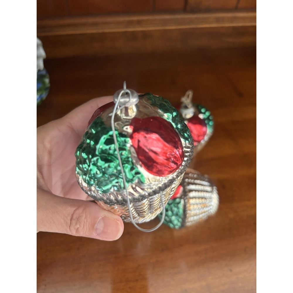5pc Vintage German Mercury Glass Christmas Ornaments fruit basket handpainted - Picture 5 of 15